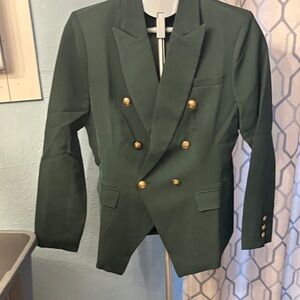 Elegant Green Double-Breasted Women's Blazer